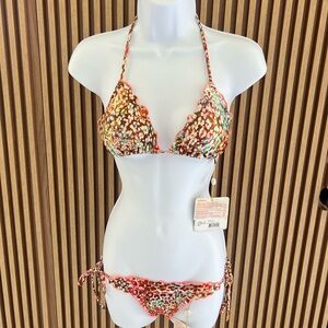 Luli Fama Red and Orange Bikini Set Vibrant Swimwear